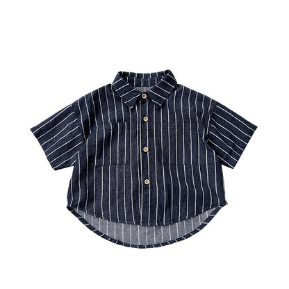 Baby Unisex Striped Pattern Single Breasted Summer Shirt-5