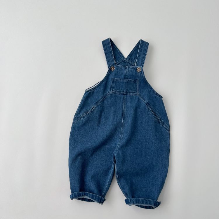 Baby Unisex Washed Denim Fabric Loose Overall-5