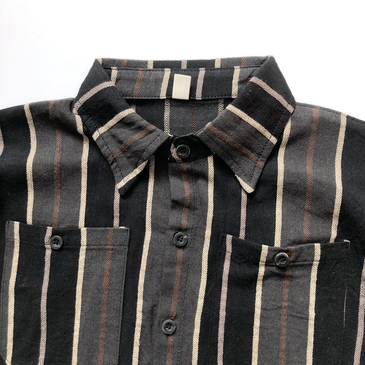 Baby Fashion Striped Pattern Lapel Design Single Breasted Shirt-1