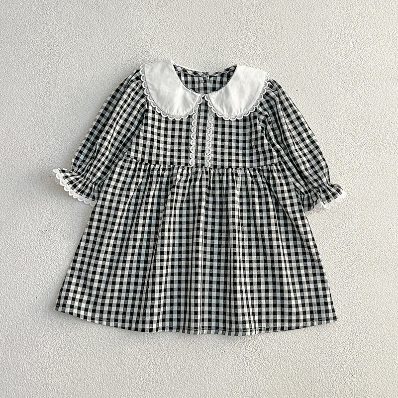 New Spring/Autumn Baby Black Plaid Onesies And Dress For Girls With Long Sleeves – Family Sister Matching Set-6