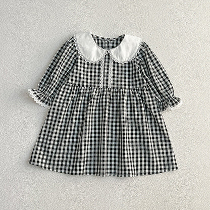 New Spring/Autumn Baby Black Plaid Onesies And Dress For Girls With Long Sleeves – Family Sister Matching Set-6