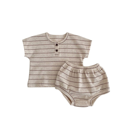 Baby Striped Pattern T-Shirt Shorts Casual Comfy Sets-6