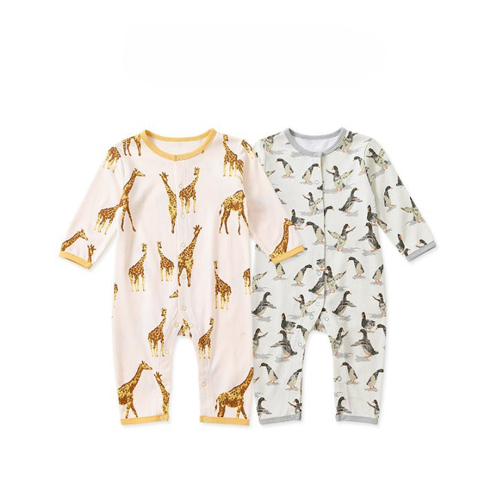 Baby Animal Print Pattern Full Button Design Cotton Romper-7