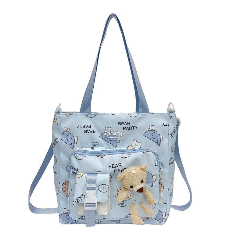 Children Lightweight Portable Cute Teddy Design Canvas Shoulder Bag-4