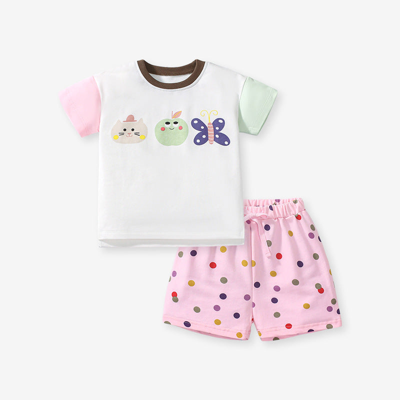 Summer Baby Kids Girls Cartoon Top And Dots Shorts 2-Piece Casual Clothing Set-0