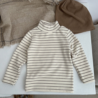 Baby Striped Pattern High Turtle Nack Soft Cotton Comfy Shirt-6