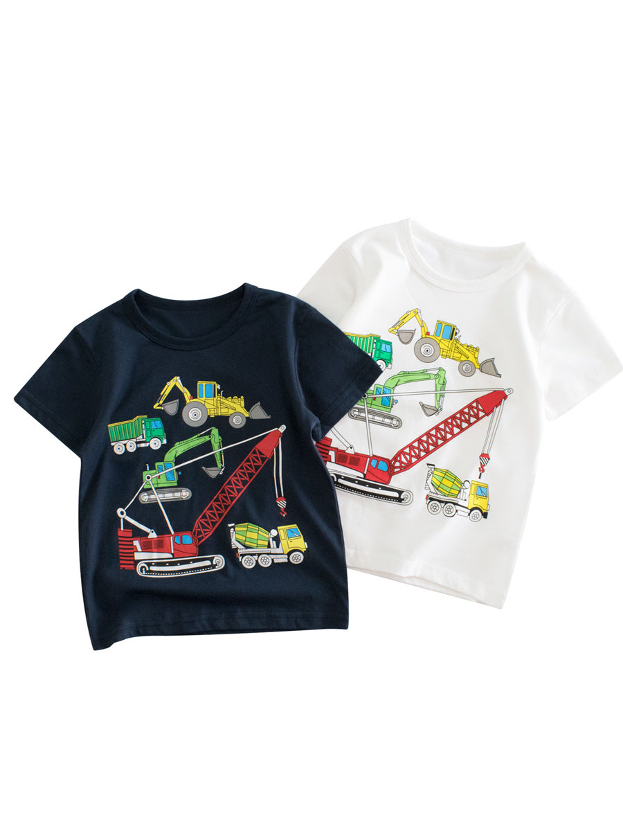 Truck Printing Boys’ T-Shirt In European And American Style For Summer-0