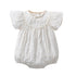 Baby Girls Lace Embroidery Round Collar Fly And Short Sleeve Onesies With Bottons-5