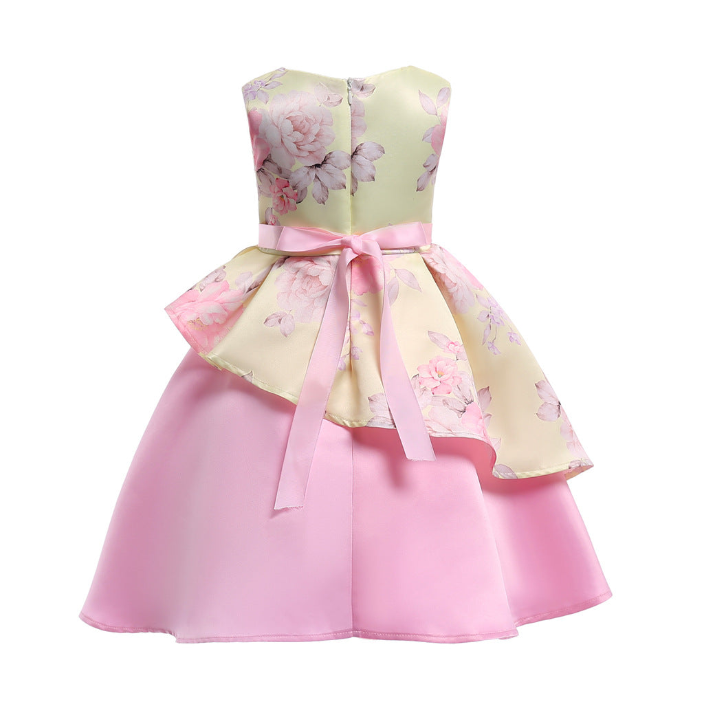 Baby Girl Floral Pattern Bow Tie Princess Tutu Dress Formal Dress-2