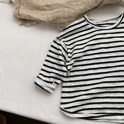 Baby Striped Graphic Long Sleeve Soft Cotton Loose Shirt-5