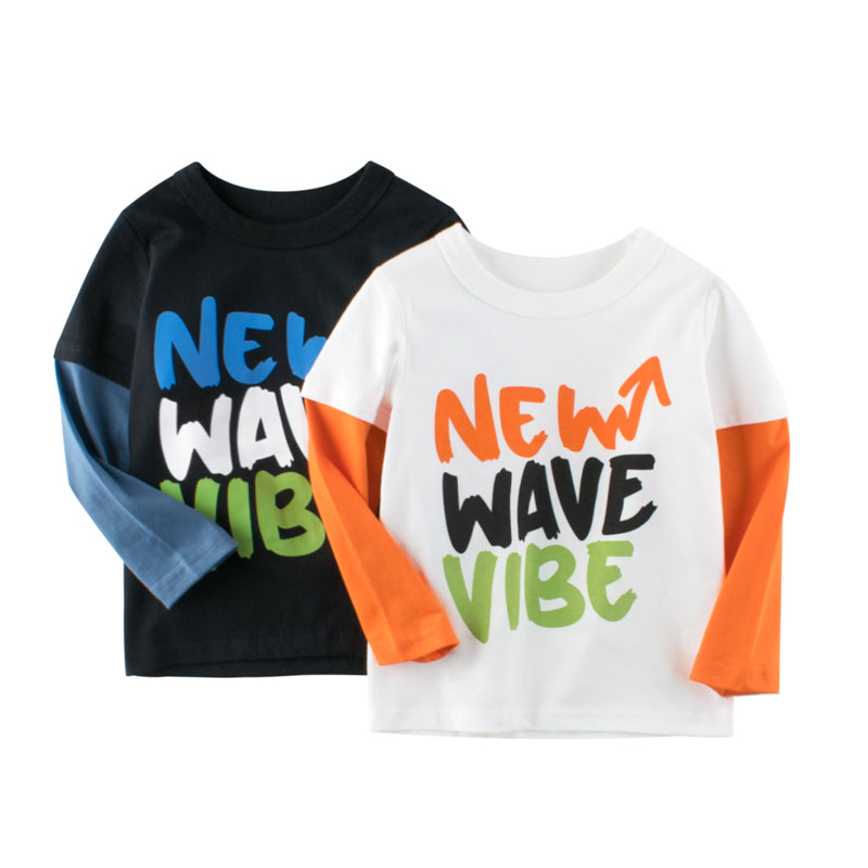 Boys New Wave Vibe Print Long-Sleeved Round Collar T-Shirt In Spring-5