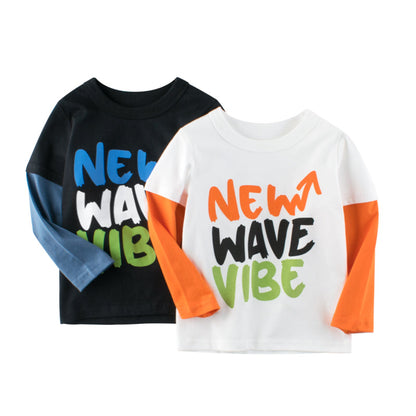 Boys New Wave Vibe Print Long-Sleeved Round Collar T-Shirt In Spring-5