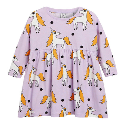 Baby Girl Unicorn Pattern Long Sleeves New Style Dress In Autumn Wearing Outfits-0