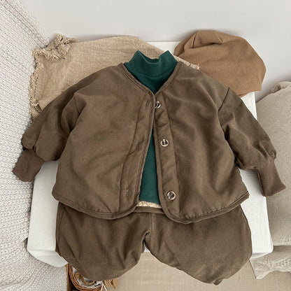 Baby Boy And Girl Vintage Style Lambswool Padded Thickened Jacket-5