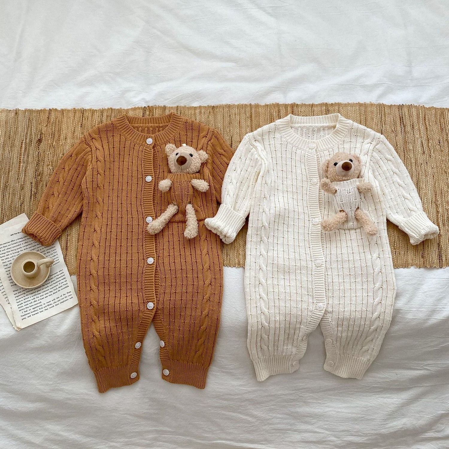 New Autumn Infant Baby Unisex Solid Knit Sweaters Long Sleeve Romper Include Little Bear-5