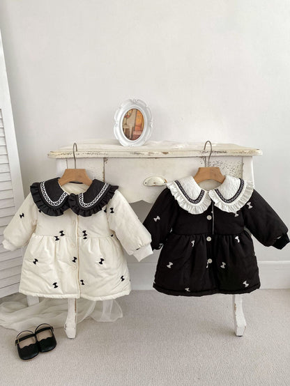 Baby Girls Color Contrast Velvet-In Cute Coat In Winter-0