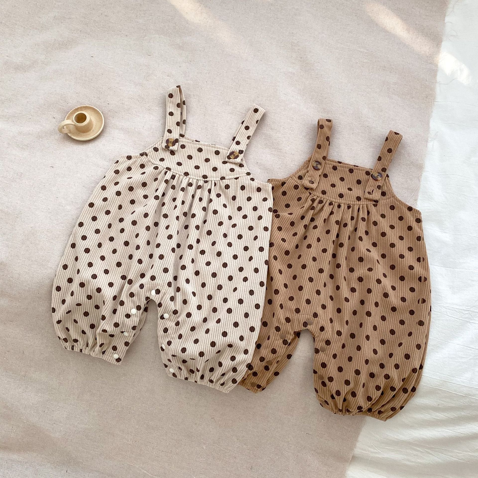 Polka Dot Overalls With Solid Color Shirts Sets-6