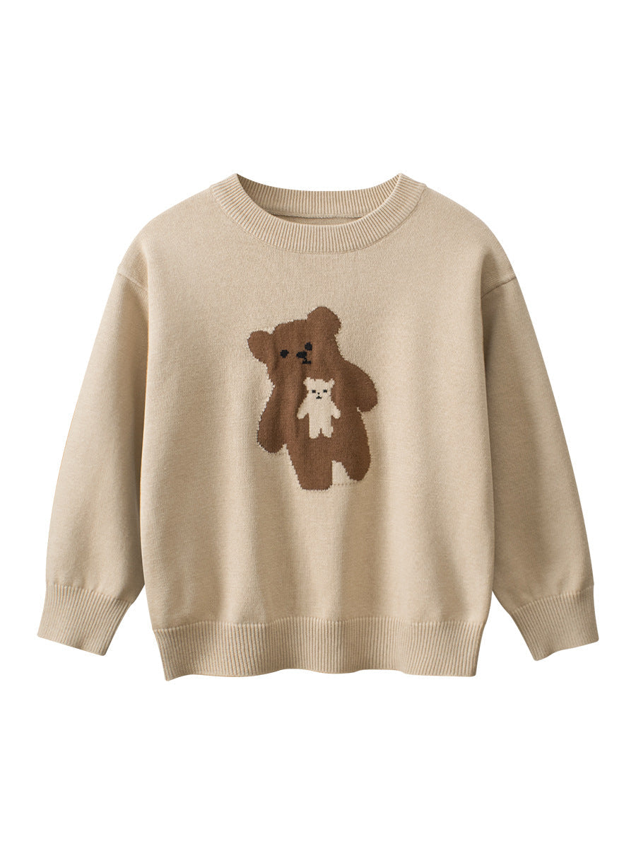 Baby Girls Kids Cute Animals Pattern Crew Neck Long Sleeves Knit Sweatshirt-0