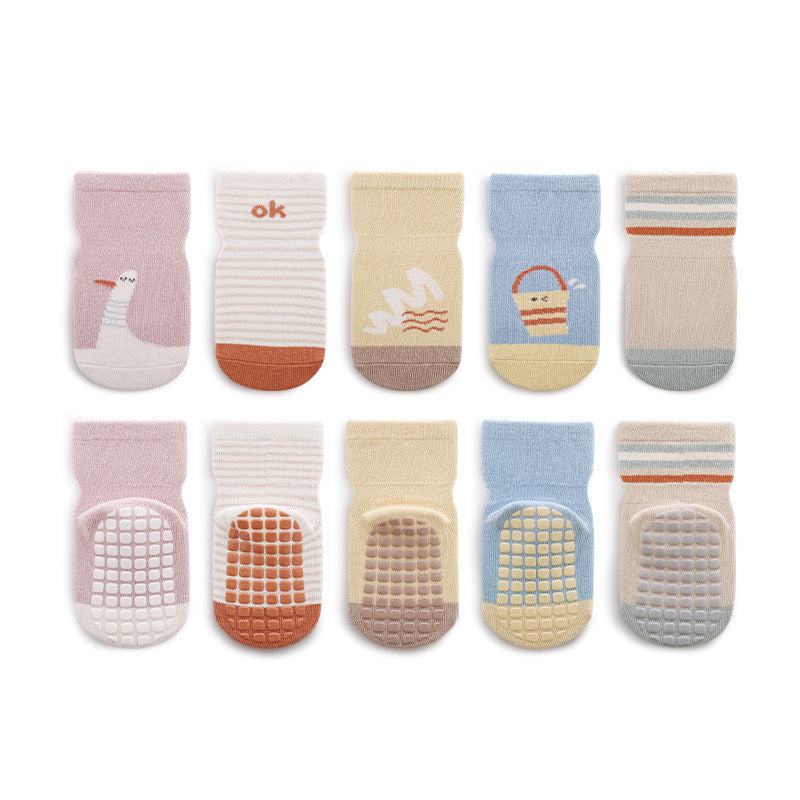 Baby Cartoon And Striped Pattern Non-Slip Design Socks-0