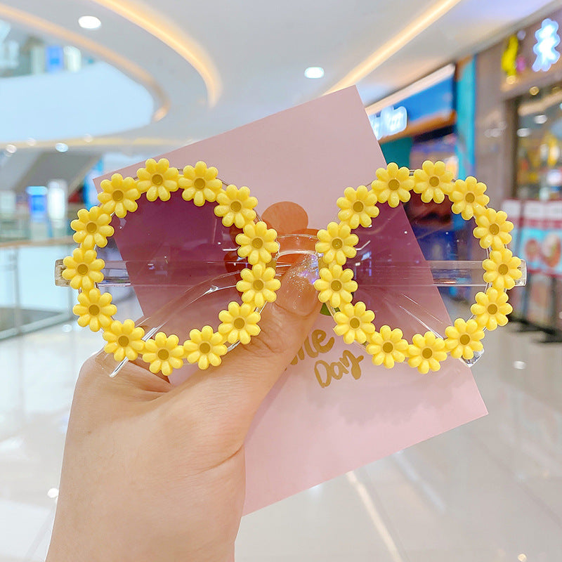 Girls Lovely Sunflower Round Frame Sunglasses-0