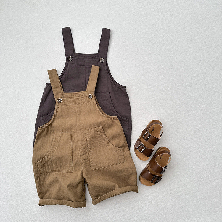 New Arrival Summer Baby Kids Unisex Solid Color Cotton Overalls-0