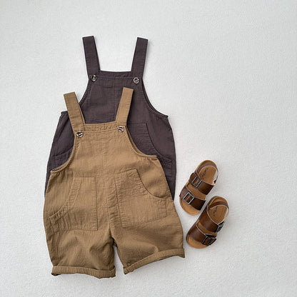 New Arrival Summer Baby Kids Unisex Solid Color Cotton Overalls-0