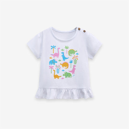 Girls’ Clothing Summer Collection – Dinosaurs And Plants Pattern Children’s T-Shirt Dress-0