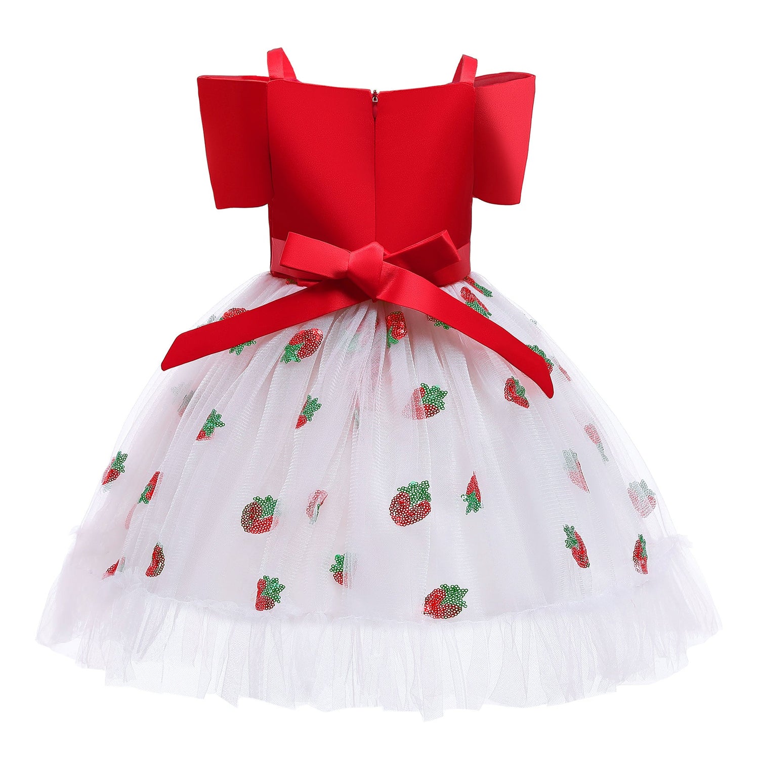 Baby Girl Strawberry Sequins Pattern Bow Tie Design Sling Tutu Formal Dress-6