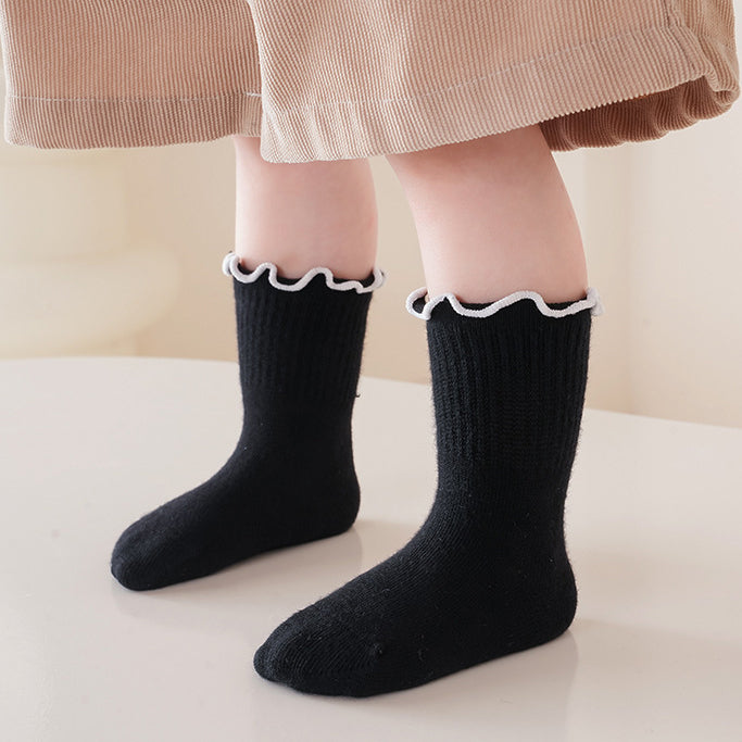 Baby Kids Girls Solid Color Comfortable Ruffle Fringe Crew Socks-6