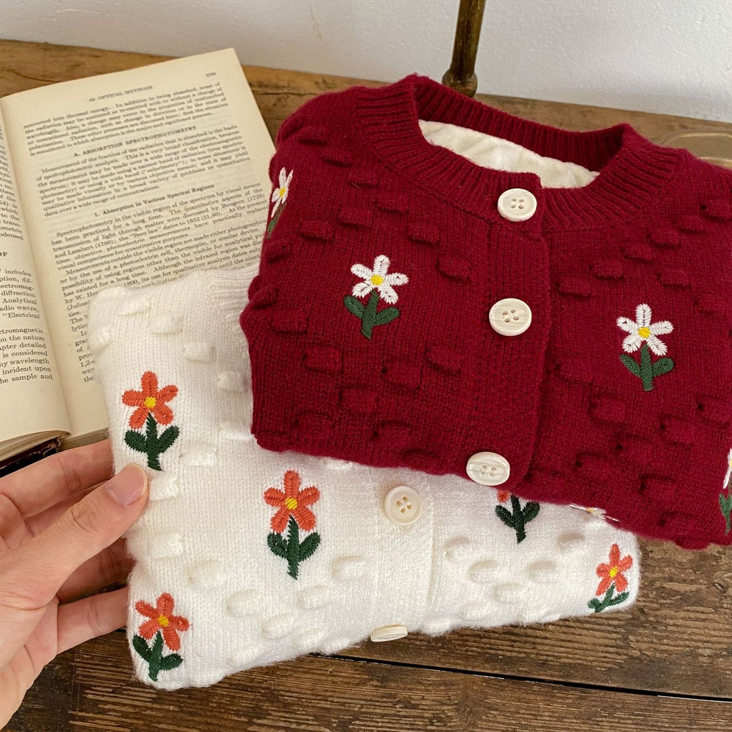 Baby Girl Flower Embroidered Pattern Thickened Knit Single Breasted Design Cardigan-6