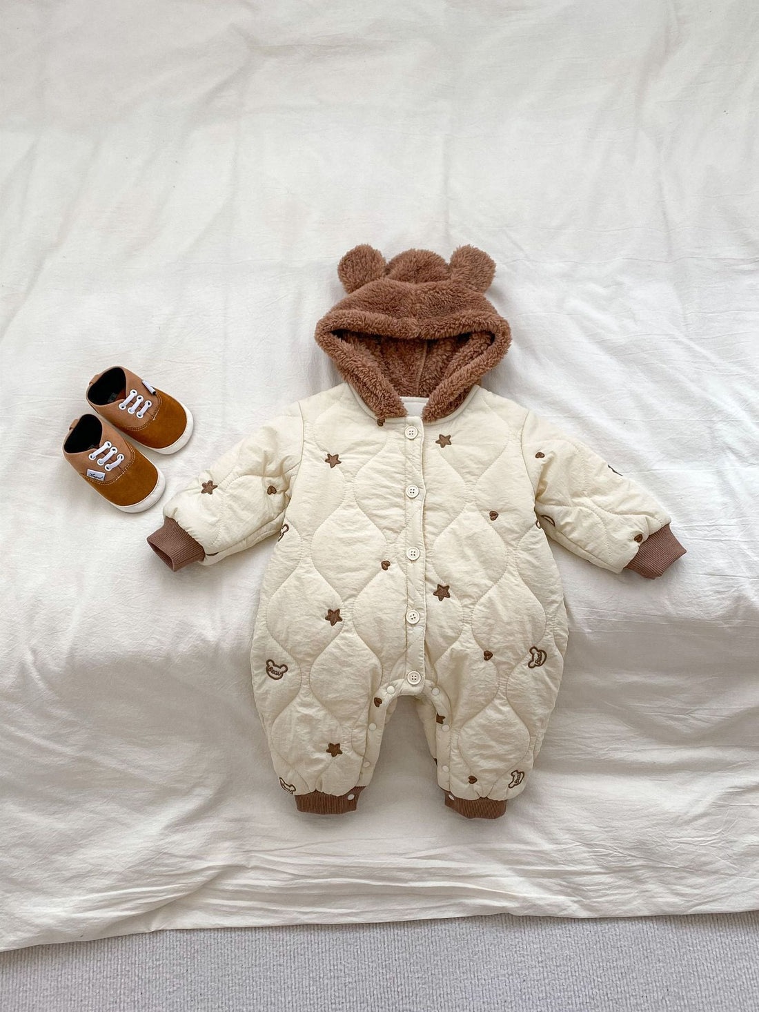 Infant Baby Star Embroidery Thicken Long Sleeve Jumpsuit In Winter-1