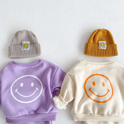 Baby Slogan Graphic Longsleeve Hoodie Combo Smiley Print Trousers Sets-6