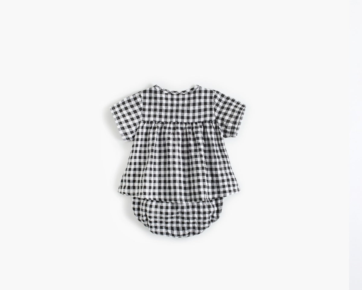 Baby Girl Plaid Pattern Single Breasted Design Shirt Combo Shorts Sets-6