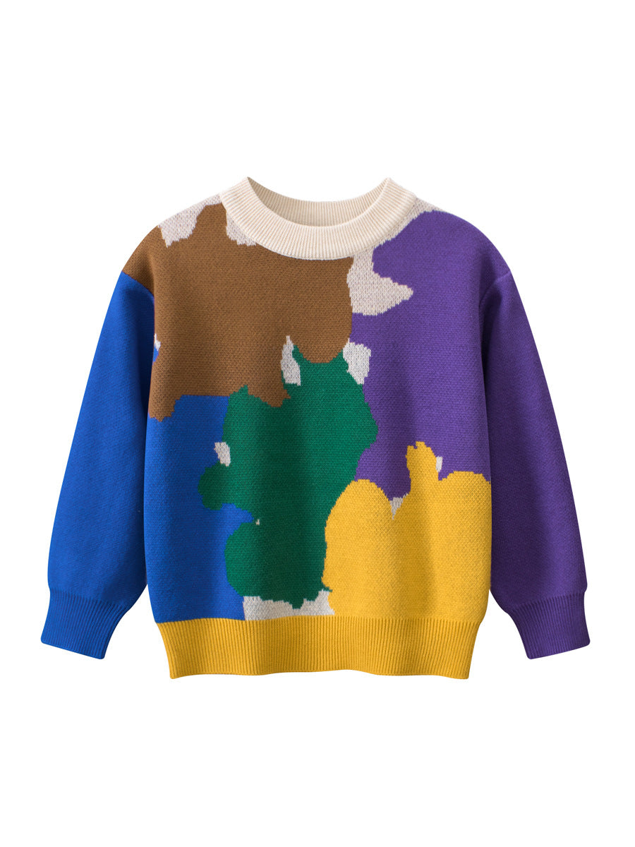 Baby Boy Kids Color Patchwork Crew Neck Long Sleeve Thin Knitwear Pullover-0