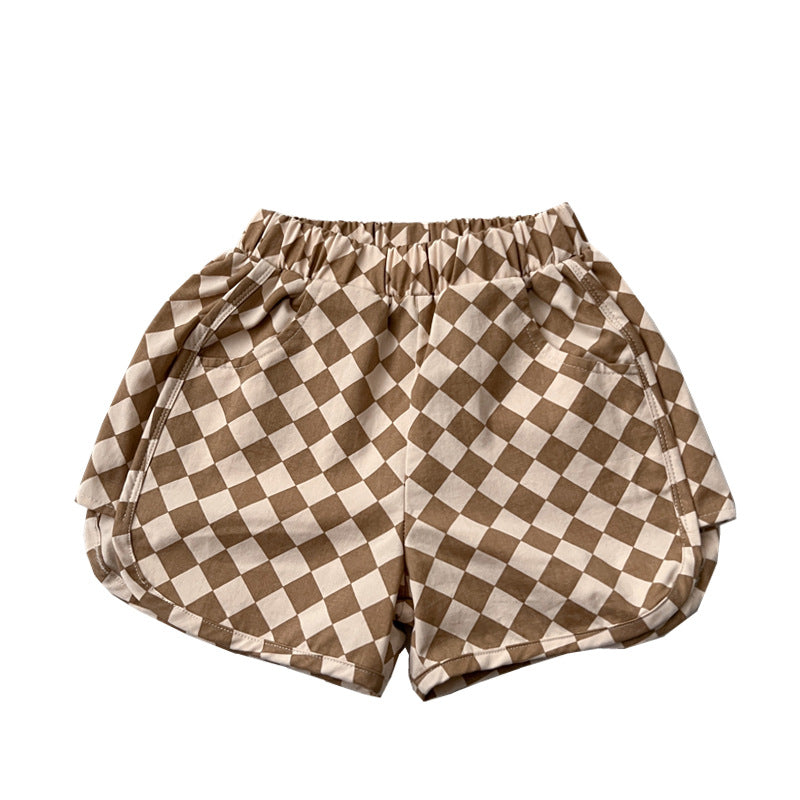 Baby Checkerboard Pattern Casual Summer Shorts-6