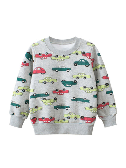 Baby Boys Automobile Cars Cartoon Crew Neck Long Sleeve Grey Pullover-0