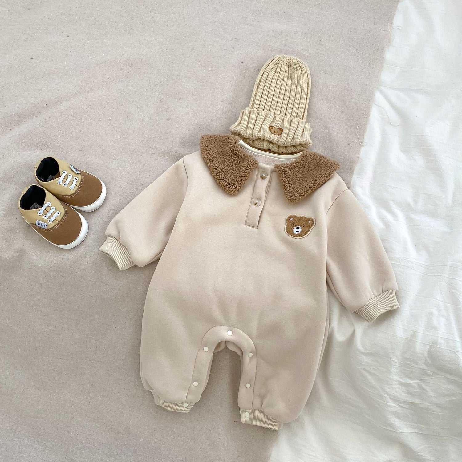 New Winter Baby Unisex Bear Head Design Thicken Long Sleeve Romper-2