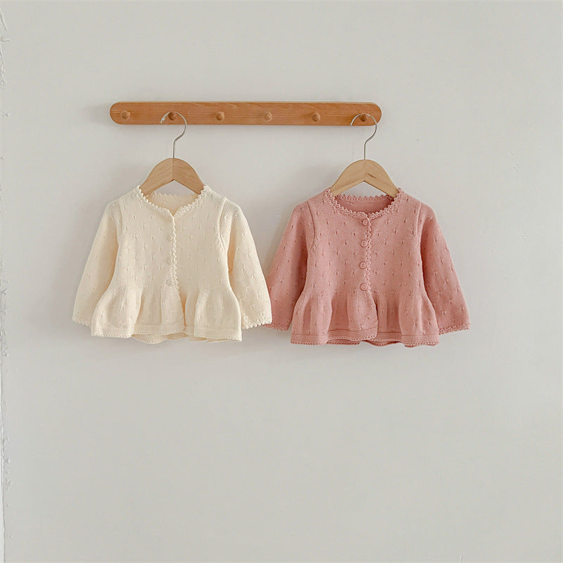 New Arrivals Baby Girls Sweety Laces Round Collars Long-Sleeved Cardigan-8