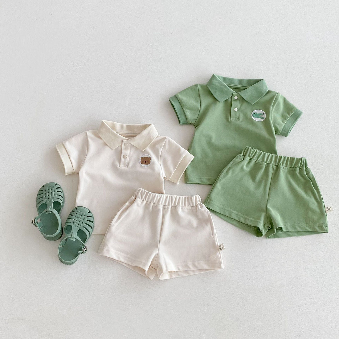 Summer Baby Kids Boys Alligator Logo Polo Top And Solid Color Shorts Casual Clothing Set-0