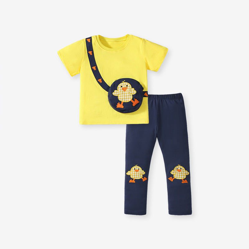 Summer Girls Ducks Cartoon T-Shirt And Pants 2-Piece Set-5