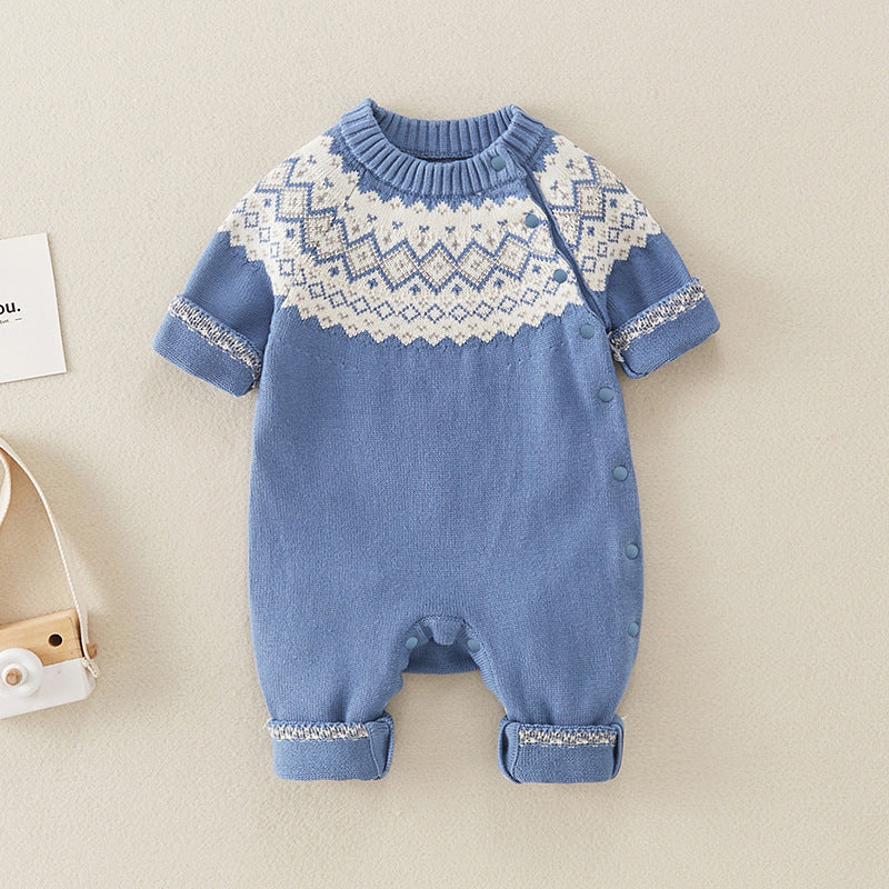 Baby Boy Geometric Pattern Comfy Knitted Romper-5