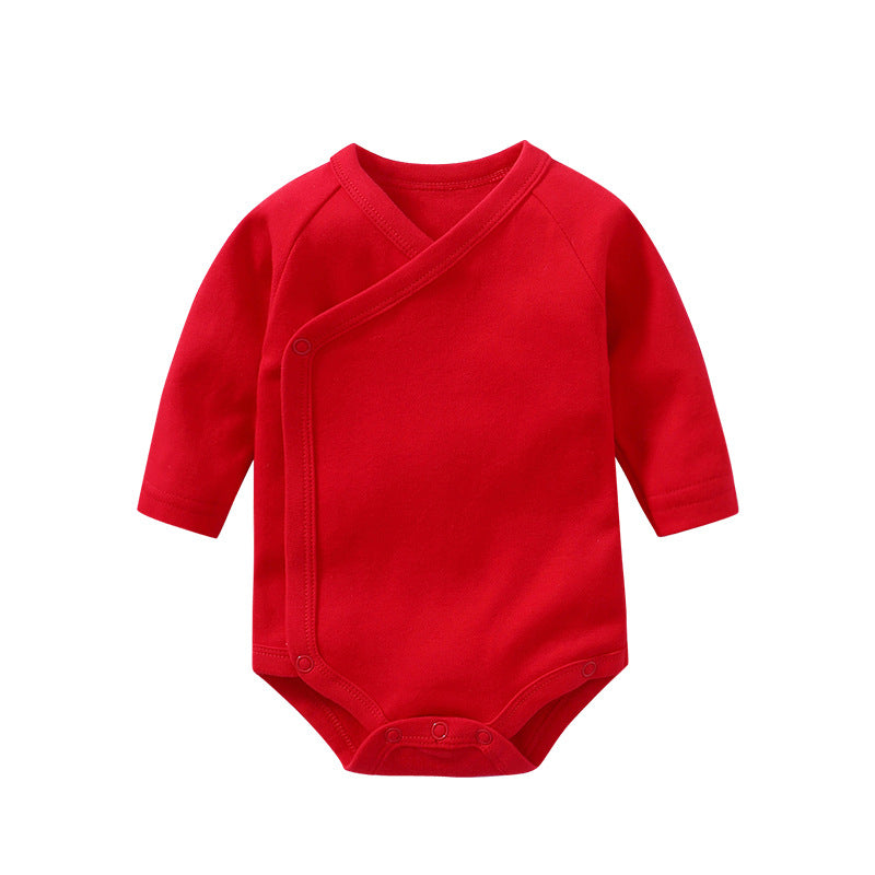 Baby Multi Color Bias Placket With Slanting Button Long Sleeve Onesies-6