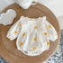 Baby Floral Embroidered Pattern Ruffle Design Square Collar Onesie-0