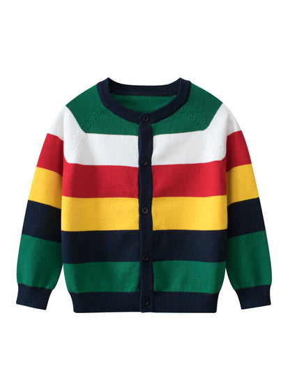 Cross-Border Children’s Rainbow Striped Knit Sweater Cardigan For Autumn/Winter – One-Piece Dispatch For Boys Cardigan-0