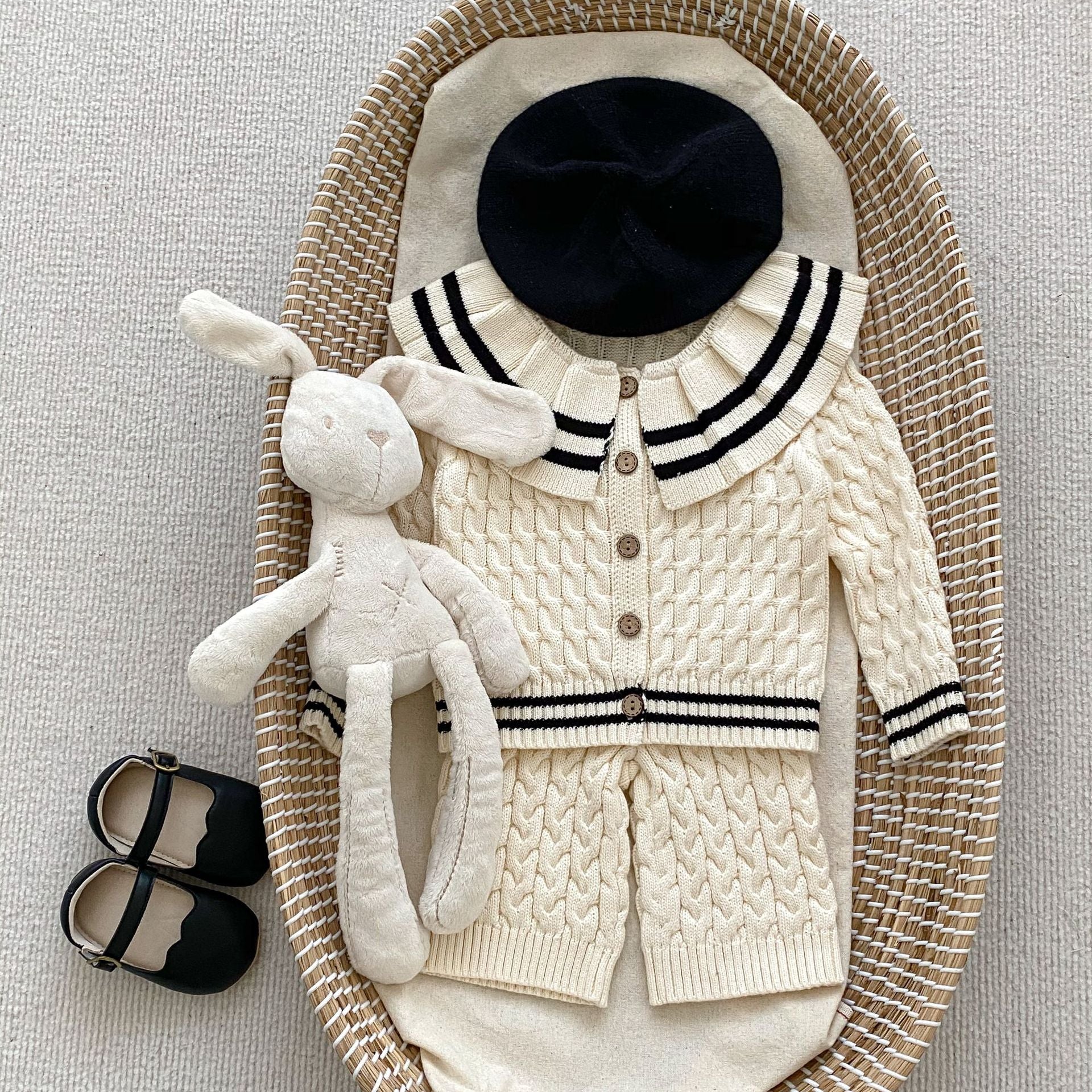 Sailor Collar Simple Style Knitted Clothing Sets-0