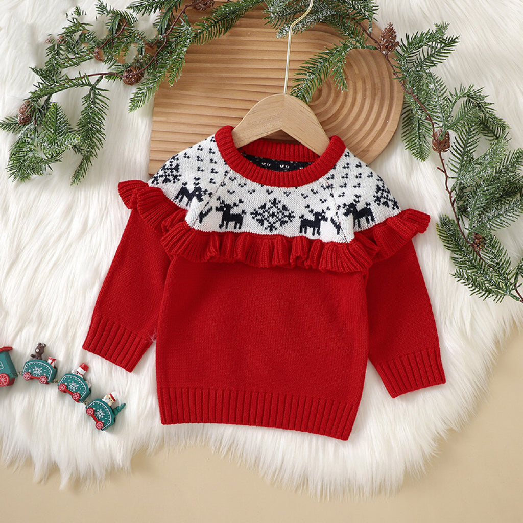 Baby Christmas Elk Embroidered Pattern Pullover Knitted Custom Sweater-5