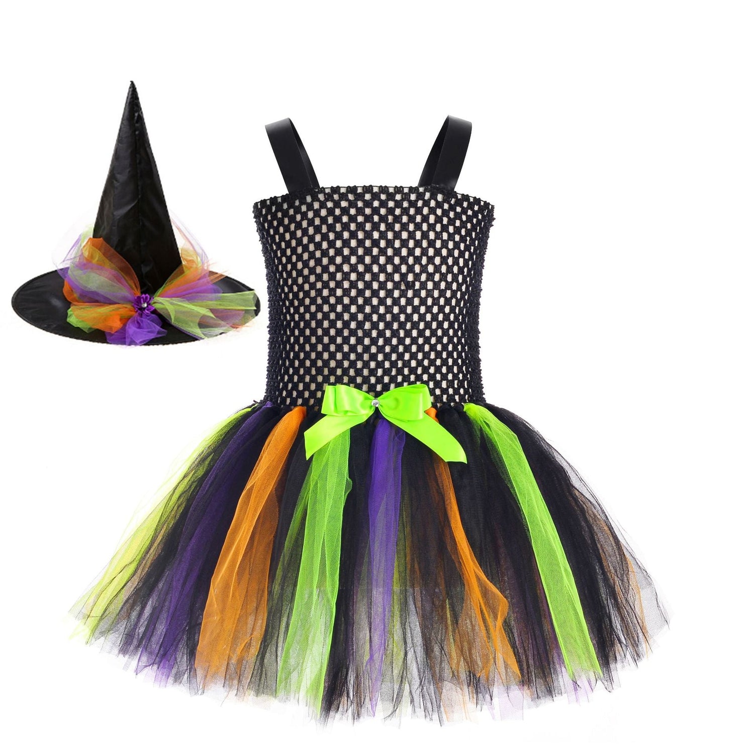 Children’s Halloween Little Witch Costume Mesh Tutu Dress &amp; Hat-0