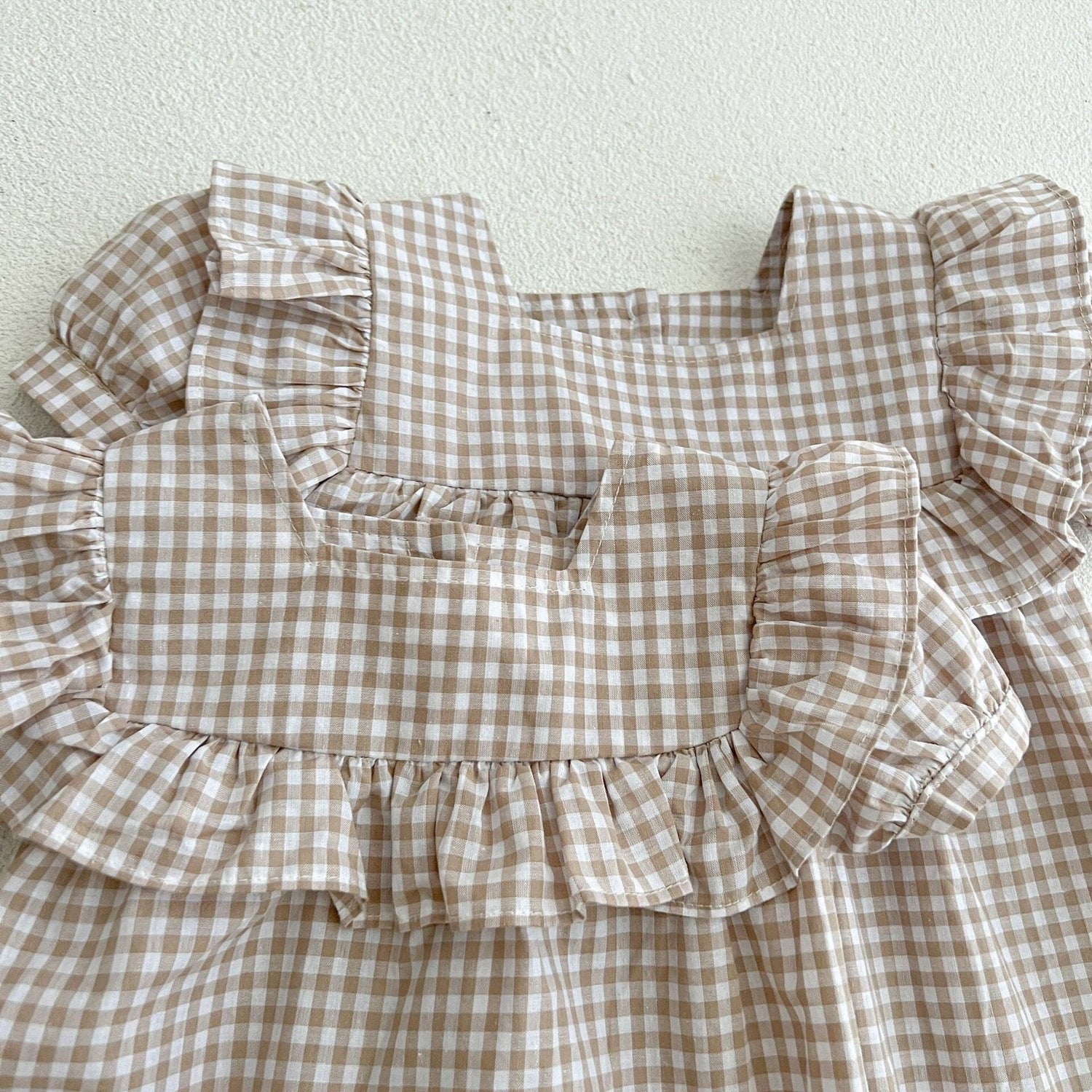 Baby Plaid Pattern Square Neck Puff Sleeves Onesies &amp; Dress-6