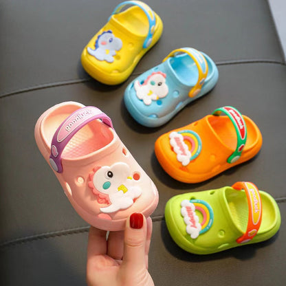 Baby Cartoon Animal &amp; Rainbow Patched Pattern Colorful Soft Bottom Slippers-0