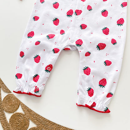 Baby Girl Allover Strawberries Pattern Ruffle Design Button Front Romper-6